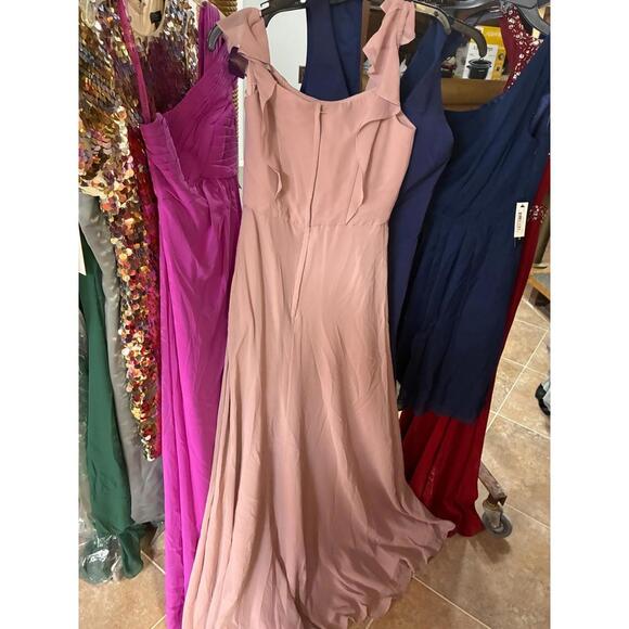 Morilee Desert Rose Chiffon Ruffle Strap Floor-Length Dress Sz 4 NWT Anthro - Picture 5 of 8